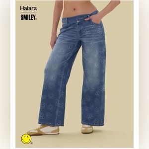 Halara X Smiley® Halara Flex™ Asymmetric Low Rise Baggy Wide Leg Jeans Size XL